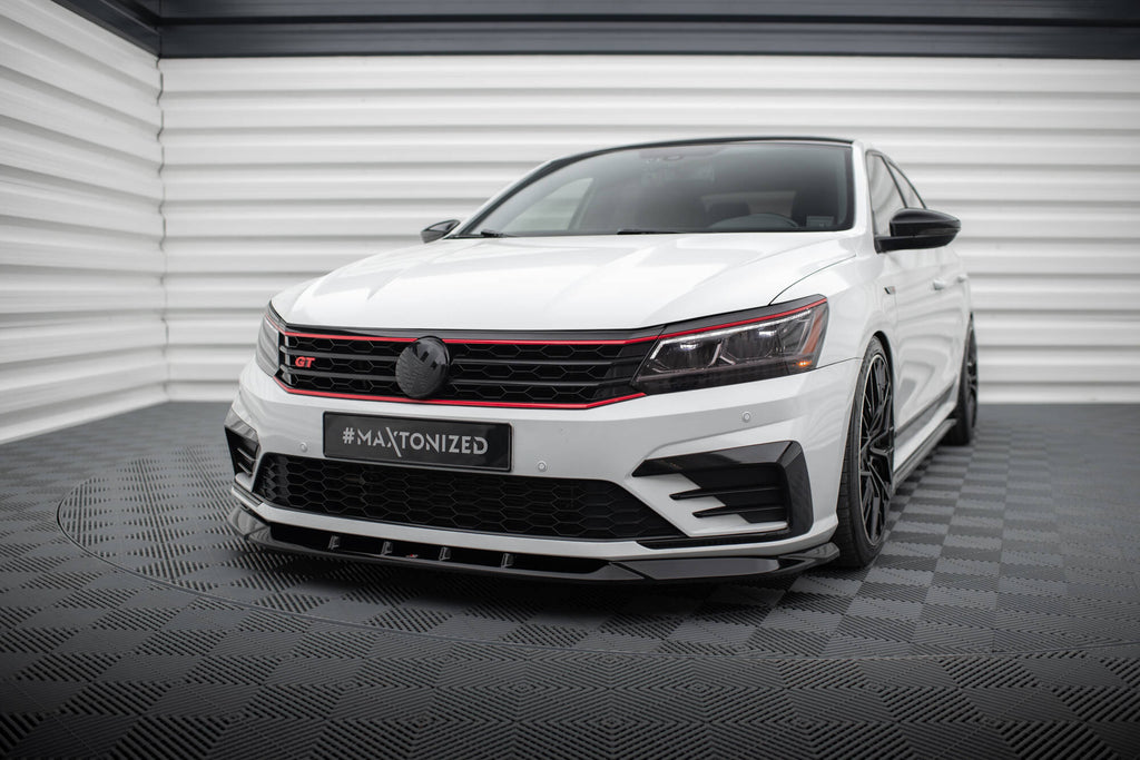 Maxton Design Street+ Spoilerlippe Front Ansatz V.2 passend für VW Passat GT B8 Facelift USA schwarz Hochglanz