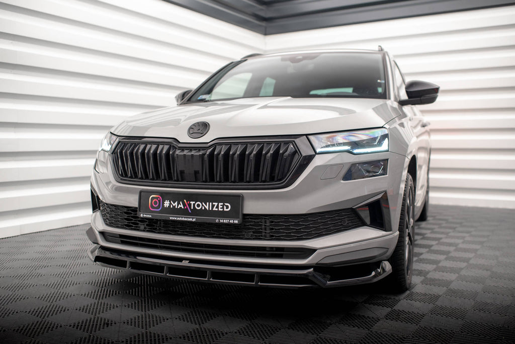 Maxton Design Street+ Spoilerlippe Front Ansatz passend für Skoda Karoq Sportline Mk1 Facelift schwarz Hochglanz