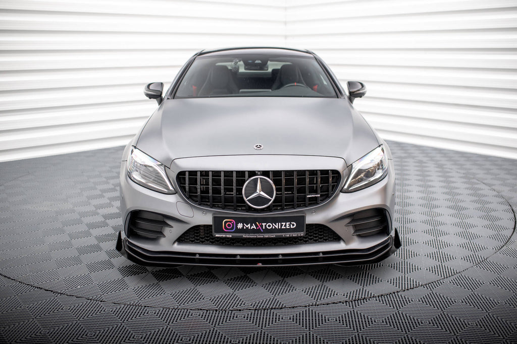 Maxton Design Street Pro Street+ Spoilerlippe Front Ansatz + Flaps passend für Mercedes-AMG C43 Coupe / Cabrio C205 Facelift / A205 Facelift schwarz Hochglanz