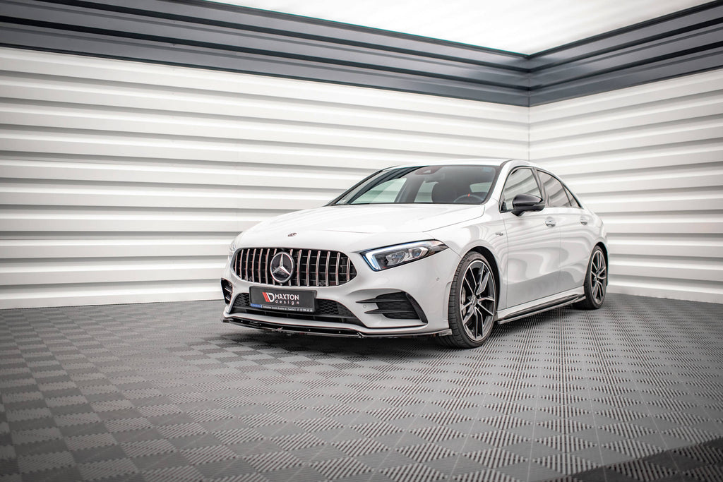 Maxton Design Street+ Spoilerlippe Front Ansatz V.4 passend für Mercedes A35 AMG / AMG-Line W177 schwarz Hochglanz