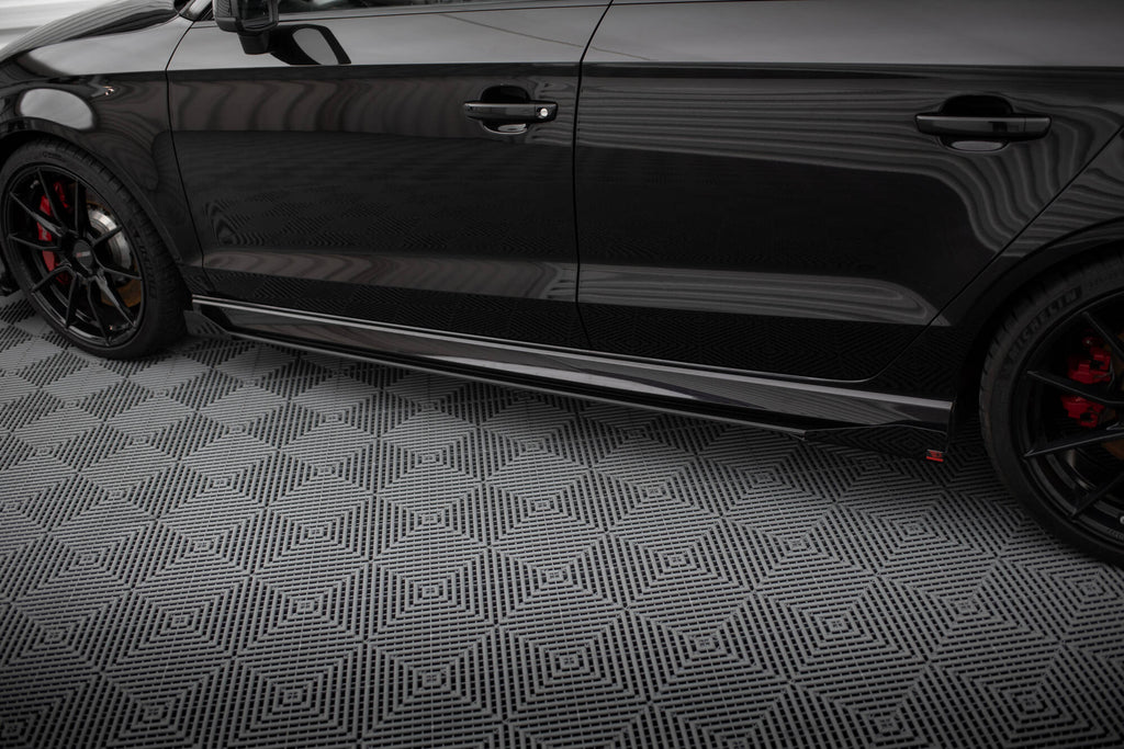 Maxton Design Street Pro Street+ Seitenschweller Leisten passend für V.1 + Flaps passend für Audi RS3 Limousine 8V Facelift schwarz Hochglanz