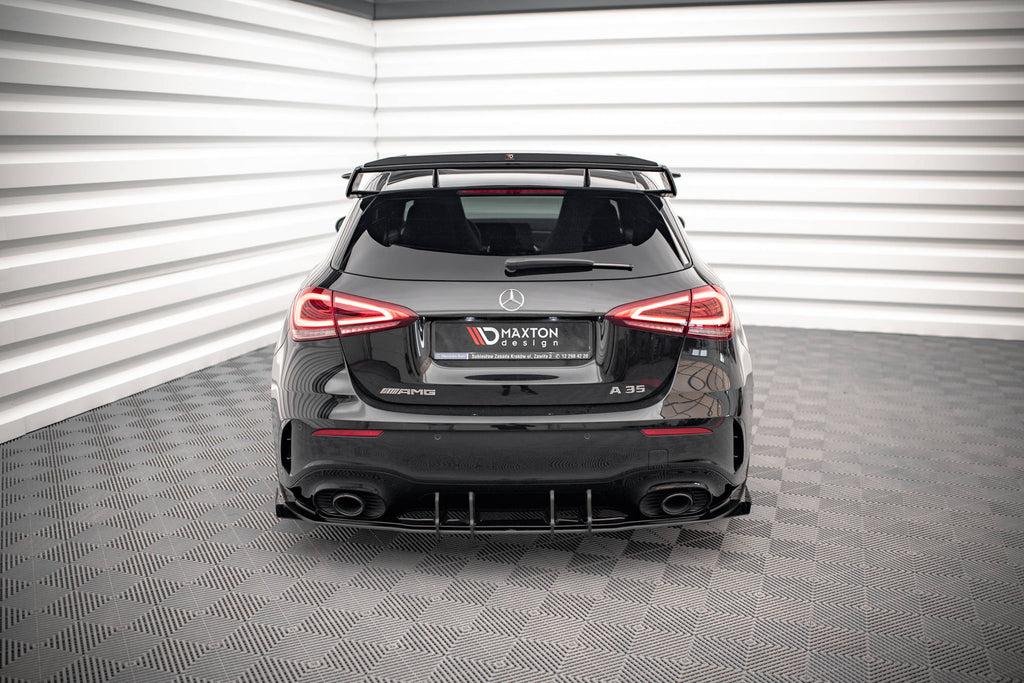 Maxton Design Robuste Racing Diffusor Heck Ansatz + Flaps passend für Mercedes A35 AMG Hatchback Aero Pack W177 schwarz Hochglanz