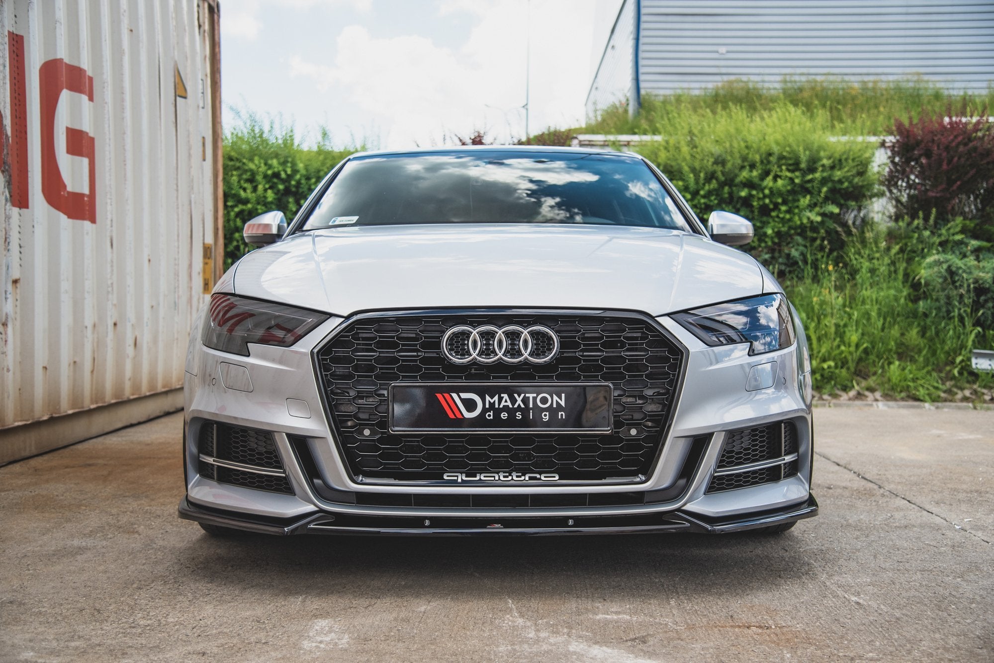 Maxton Design Street+ Spoilerlippe Front Ansatz V.3 passend für Audi S3 / A3 S-Line 8V FL Limousine schwarz Hochglanz