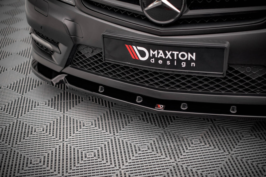 Maxton Design Street+ Spoilerlippe Front Ansatz V.1 passend für Mercedes-Benz C Coupe / Limousine / Kombi AMG-Line C204 / W204 Facelift / S204 Facelift schwarz Hochglanz