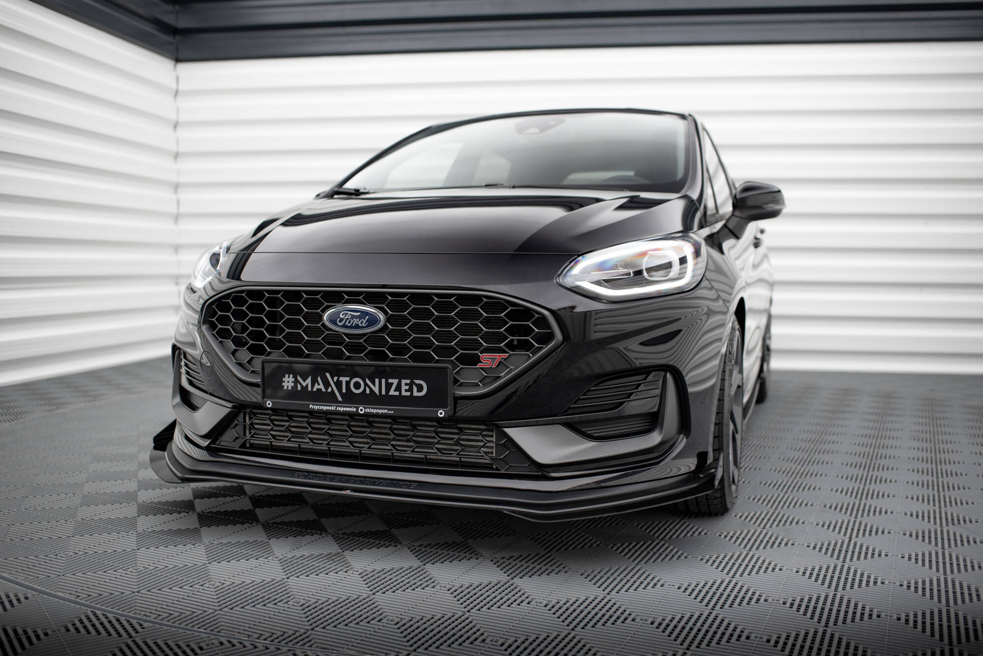 Maxton Design Street Pro Street+ Spoilerlippe Front Ansatz + Flaps passend für Ford Fiesta ST Mk8 Facelift schwarz Hochglanz