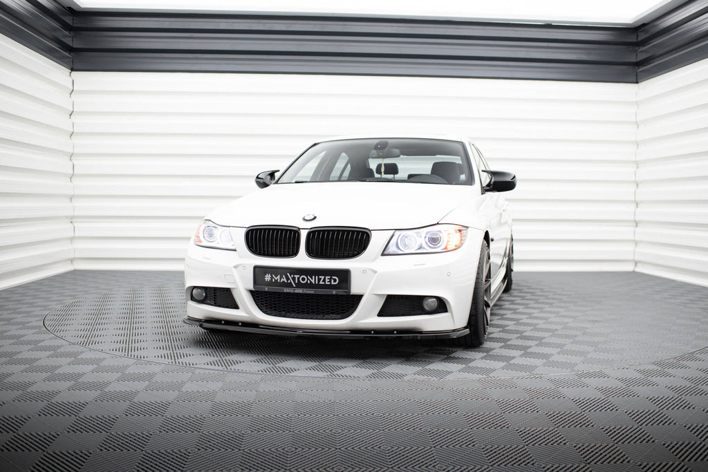 Maxton Design Street+ Spoilerlippe Front Ansatz V.1 passend für BMW 3er Limousine / Touring M-Paket E90 / E91 Facelift schwarz Hochglanz