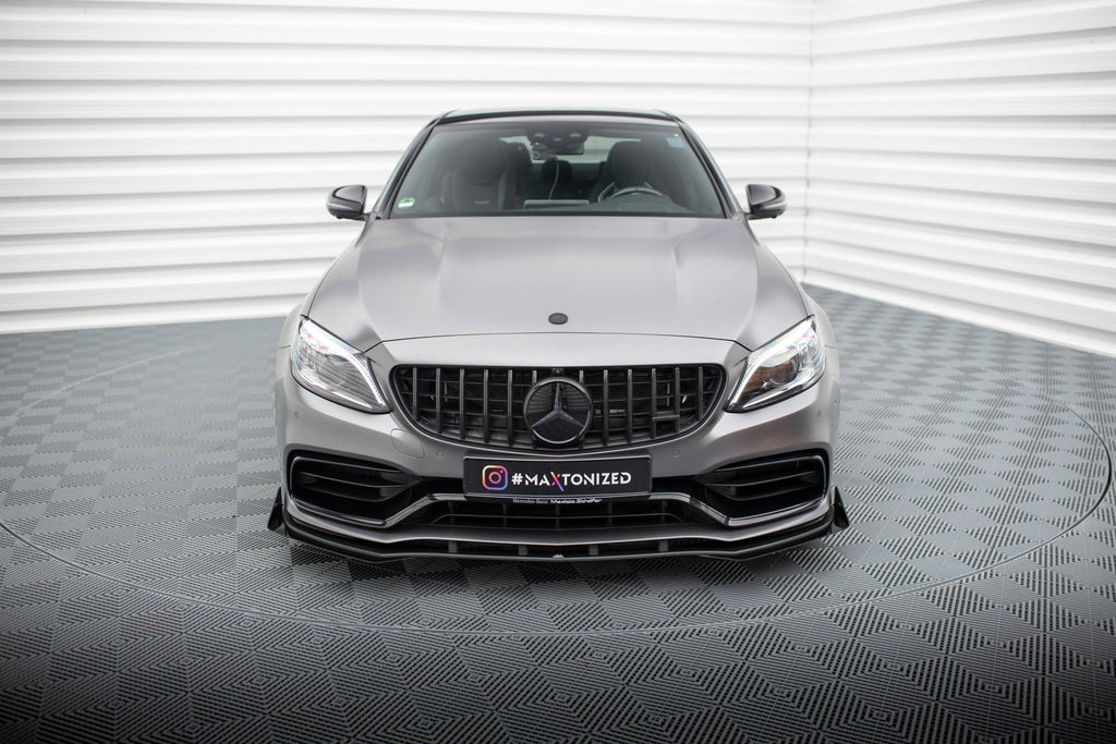 Maxton Design Street Pro Street+ Spoilerlippe Front Ansatz + Flaps passend für Mercedes-AMG C63 Limousine / Kombi W205 Facelift schwarz Hochglanz