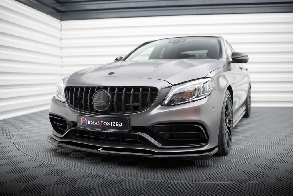 Maxton Design Street+ Spoilerlippe Front Ansatz V.1 passend für Mercedes-AMG C63 Limousine / Kombi W205 Facelift schwarz Hochglanz