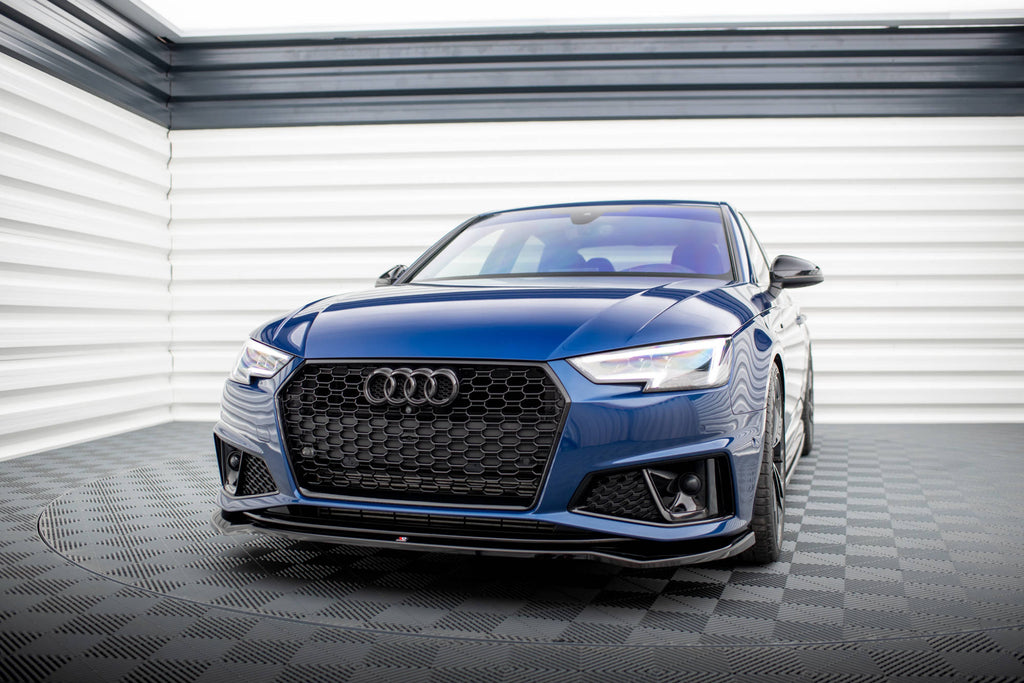 Maxton Design Street+ Spoilerlippe Front Ansatz V.2 passend für Audi A4 Competition B9 schwarz Hochglanz