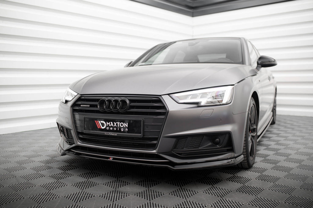 Maxton Design Street+ Spoilerlippe Front Ansatz V.4 passend für Audi S4 / A4 S-Line B9 schwarz Hochglanz