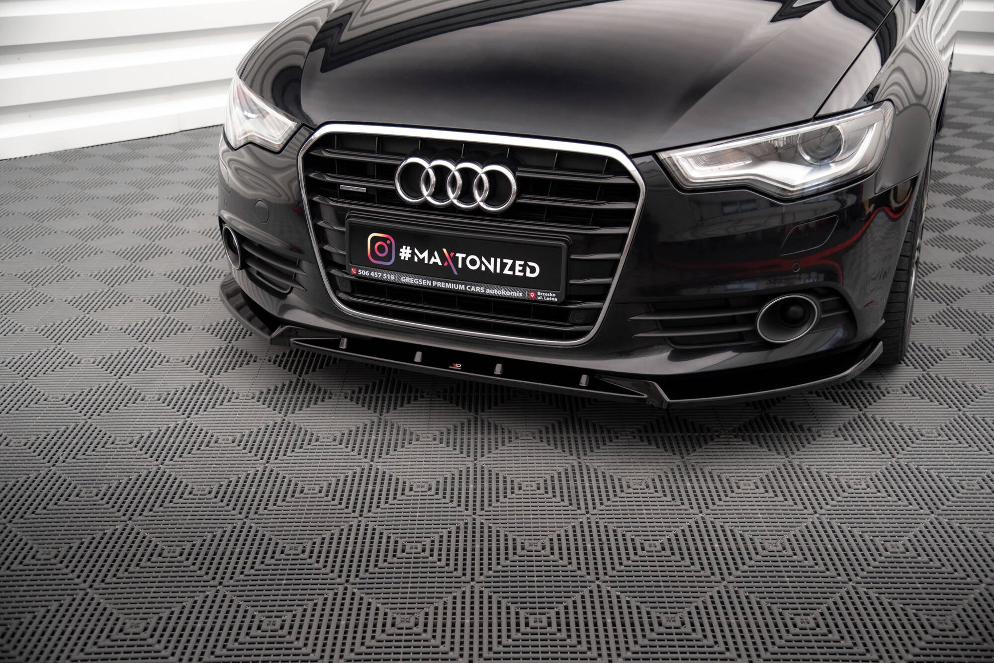 Maxton Design Street+ Spoilerlippe Front Ansatz V.2 passend für Audi A6 C7 schwarz Hochglanz