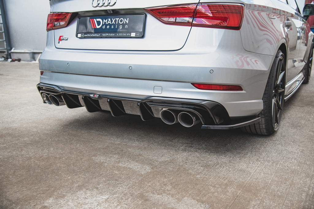 Maxton Design Diffusor Heck Ansatz passend für Audi S3 Limousine 8V Facelift schwarz Hochglanz