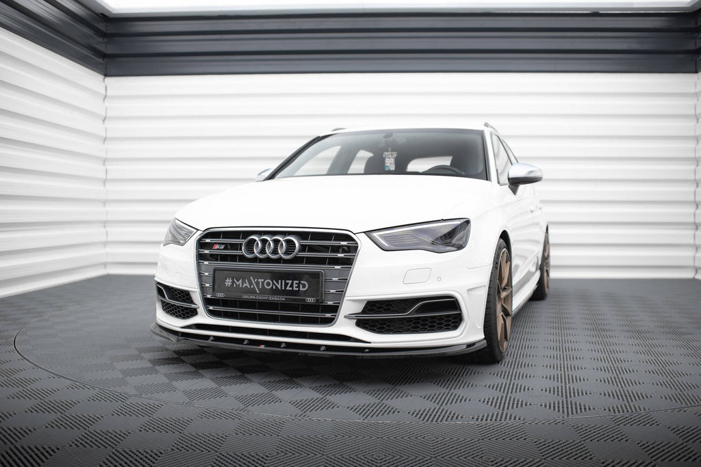 Maxton Design Street+ Spoilerlippe Front Ansatz V.1 passend für Audi S3 / A3 S-Line Sportback / Hatchback 8V schwarz Hochglanz