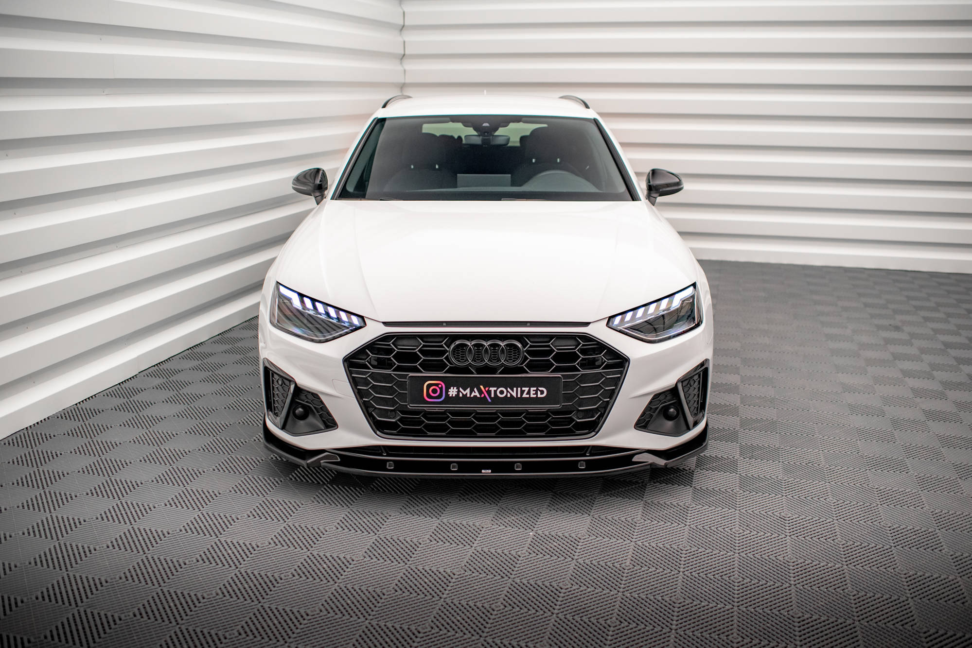 Maxton Design Street+ Spoilerlippe Front Ansatz V.1 passend für Audi A4 S-Line / S4 B9 Facelift schwarz Hochglanz