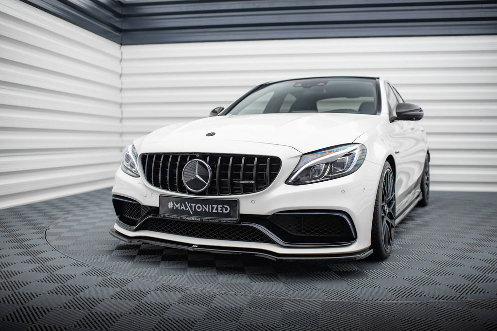 Maxton Design Street+ Spoilerlippe Front Ansatz V.1 passend für Mercedes-AMG C63 Limousine / Kombi W205 / S205 schwarz Hochglanz