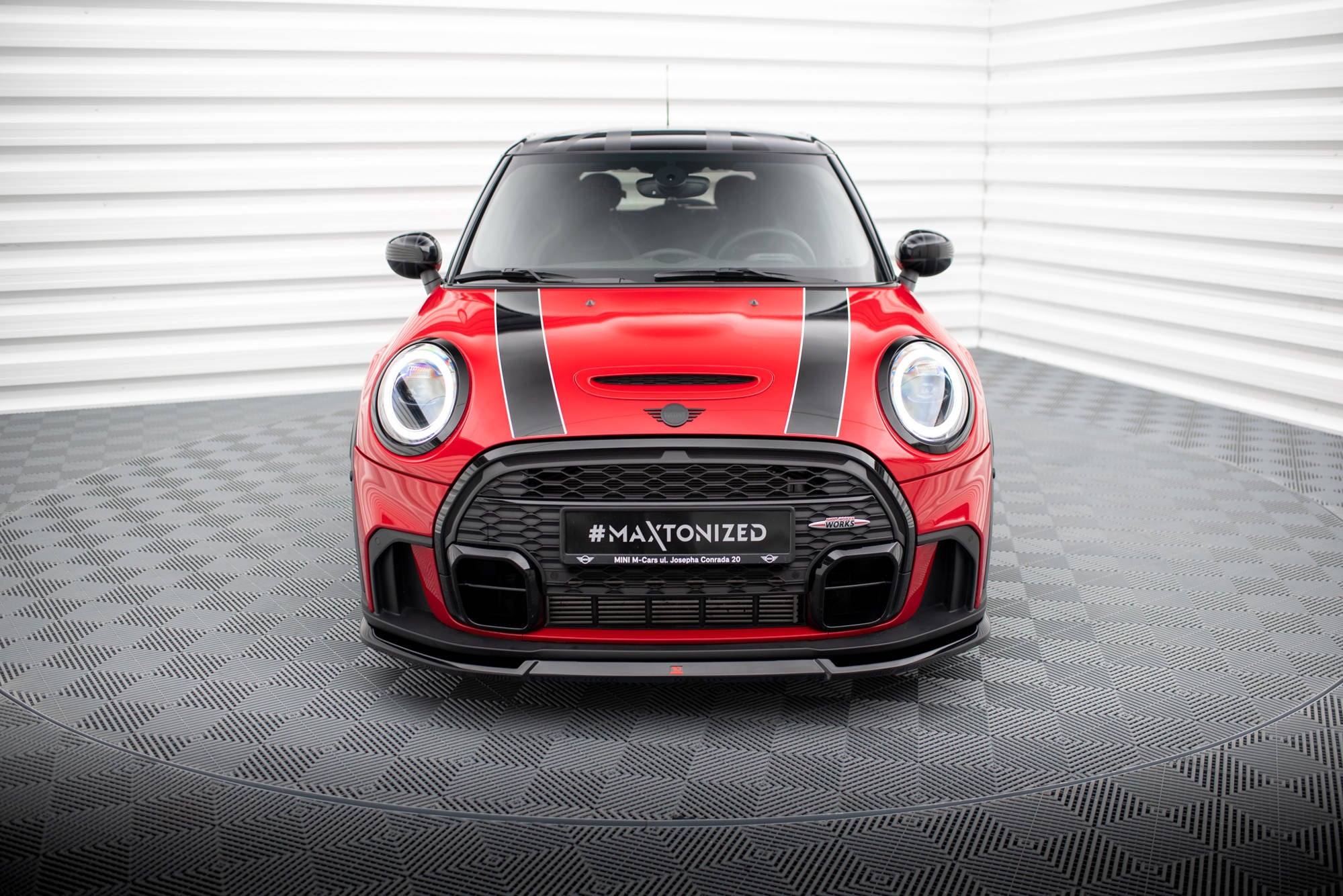 Maxton Design Street+ Spoilerlippe Front Ansatz V.2 passend für Mini Cooper S John Cooper Works F56 Facelift schwarz Hochglanz