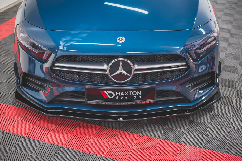 Maxton Design Street+ Spoilerlippe Front Ansatz V.1 passend für Mercedes A35 AMG Aero W177 schwarz Hochglanz