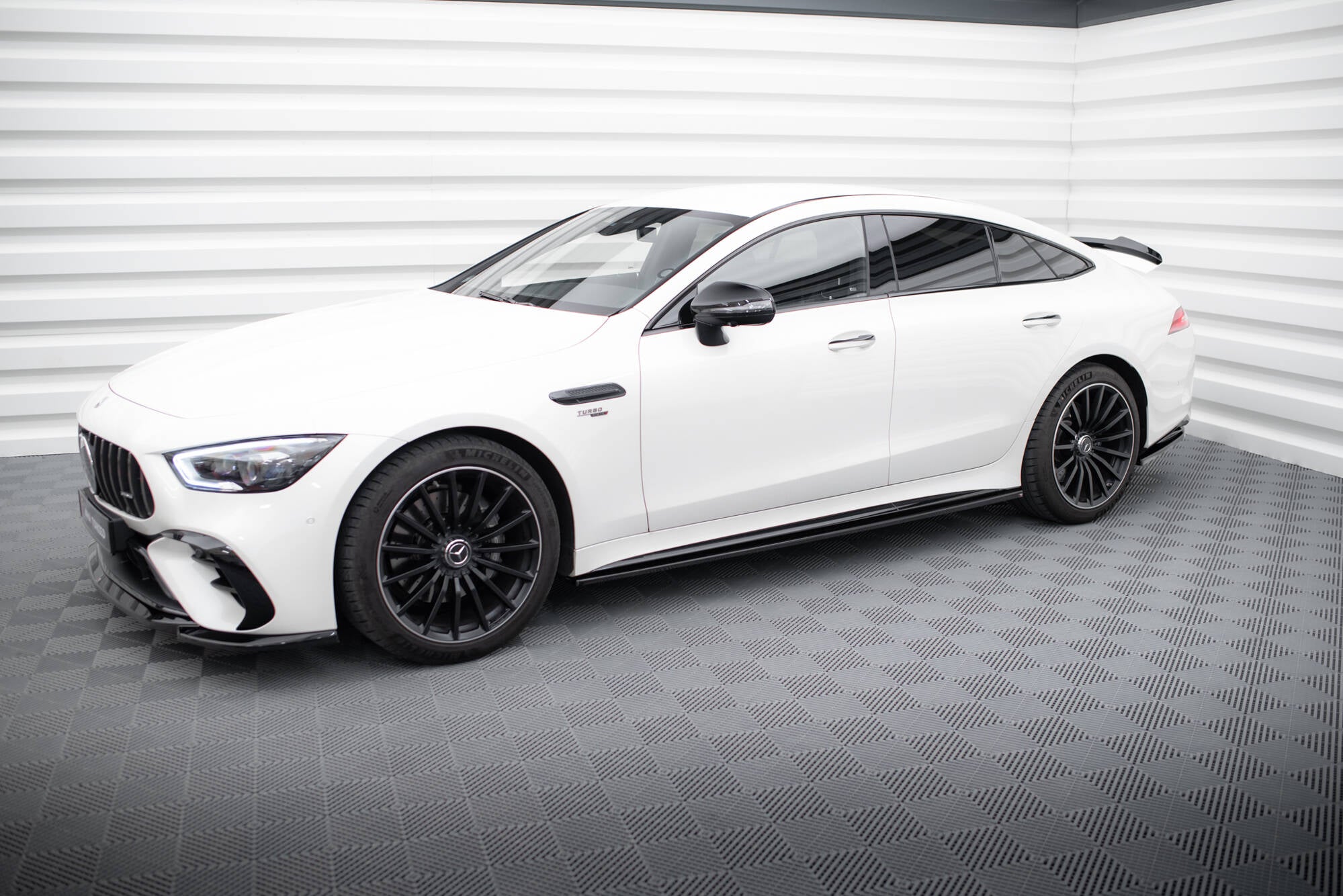Maxton Design Street+ Seitenschweller Leisten passend für Mercedes-AMG GT 43 4 Door Coupe V8 Styling Package X290 schwarz Hochglanz