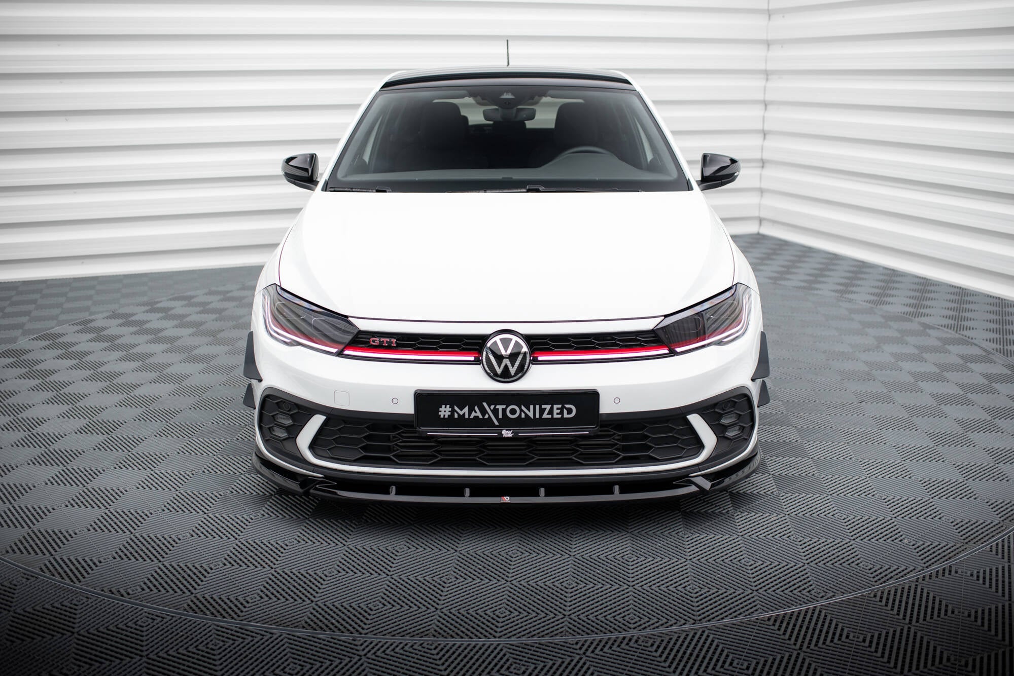 Maxton Design Street+ Spoilerlippe Front Ansatz V.2 passend für VW Polo GTI Mk6 Facelift schwarz Hochglanz