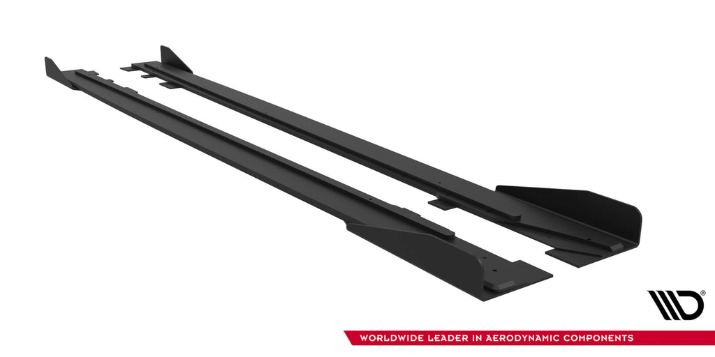 Maxton Design Street Pro Street+ Seitenschweller Leisten + Flaps passend für Ford Mustang GT Mk6 schwarz Hochglanz