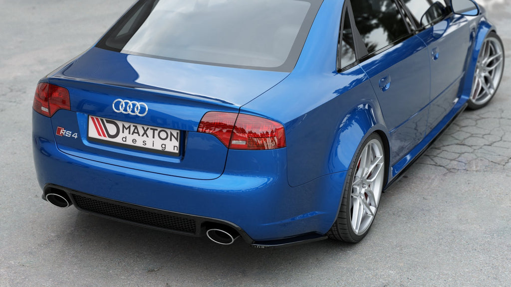 Maxton Design Heck Ansatz Flaps Diffusor V.1 passend für Audi RS4 Limousine B7 schwarz Hochglanz