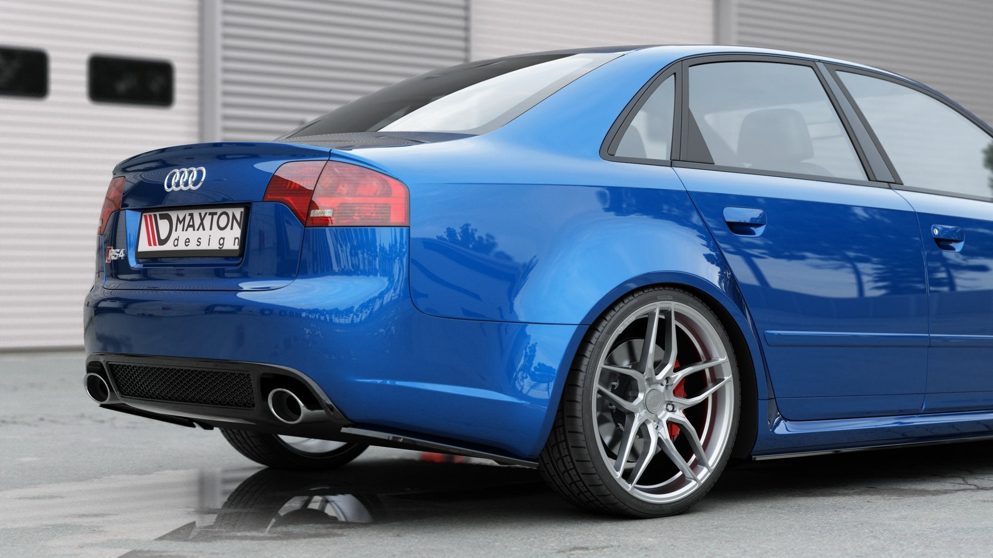 Maxton Design Heck Ansatz Flaps Diffusor V.1 passend für Audi RS4 Limousine B7 schwarz Hochglanz