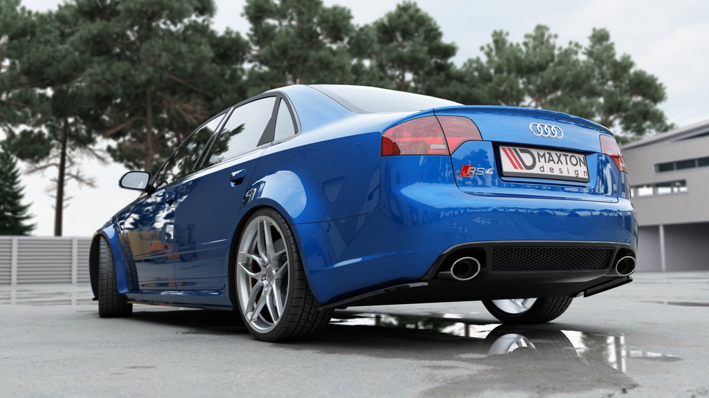 Maxton Design Heck Ansatz Flaps Diffusor V.1 passend für Audi RS4 Limousine B7 schwarz Hochglanz