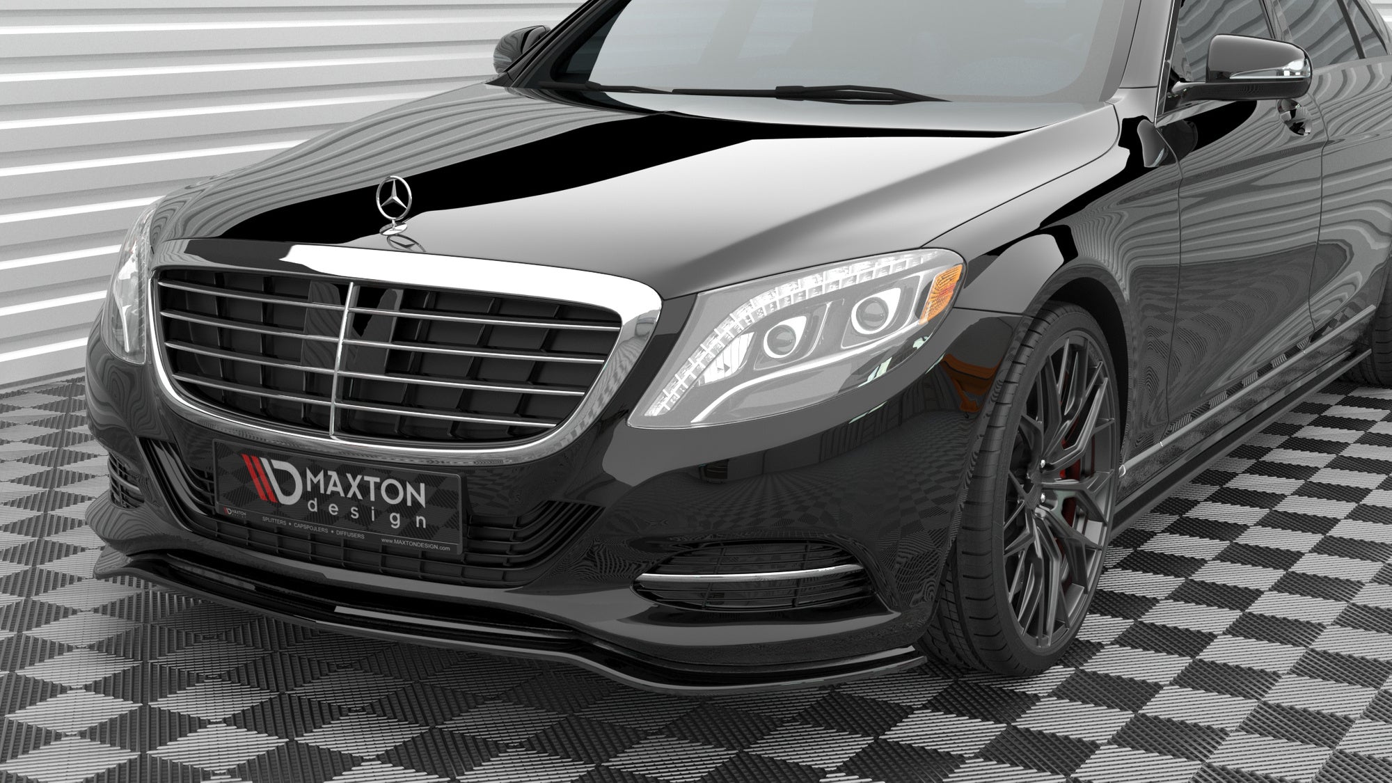 Maxton Design Street+ Spoilerlippe Front Ansatz V.1 passend für Mercedes-Benz S W222 schwarz Hochglanz