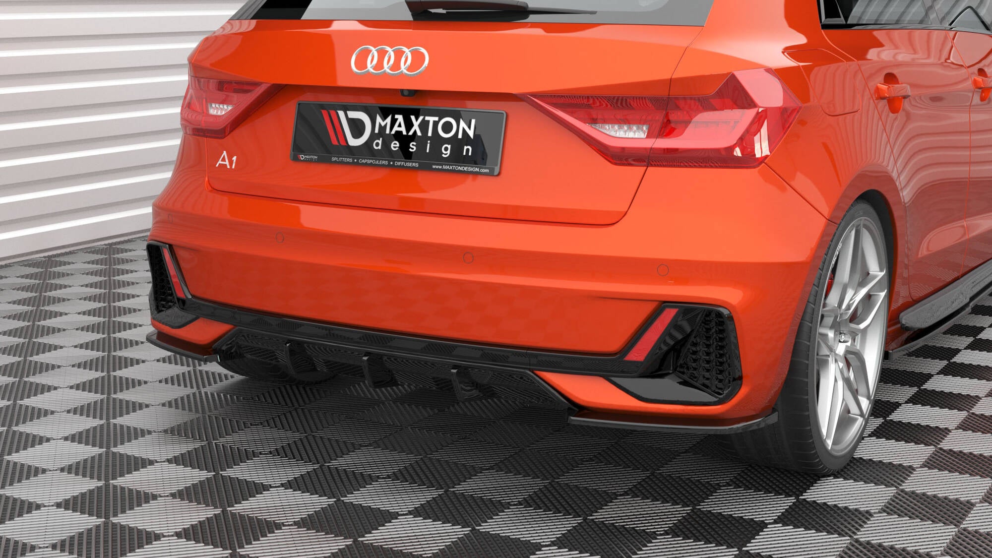 Maxton Design Heck Ansatz Flaps Diffusor V.2 passend für Audi A1 S-Line GB schwarz Hochglanz