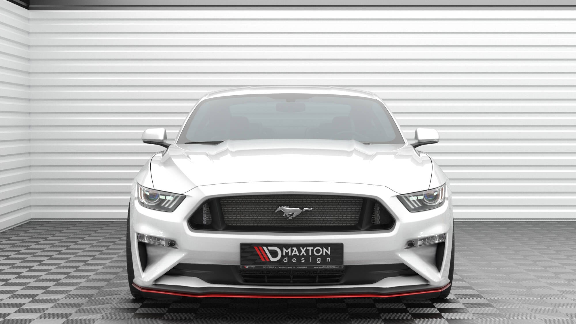 Maxton Design Street+ Spoilerlippe Front Ansatz V.2 passend für Ford Mustang Mk6 Facelift schwarz Hochglanz