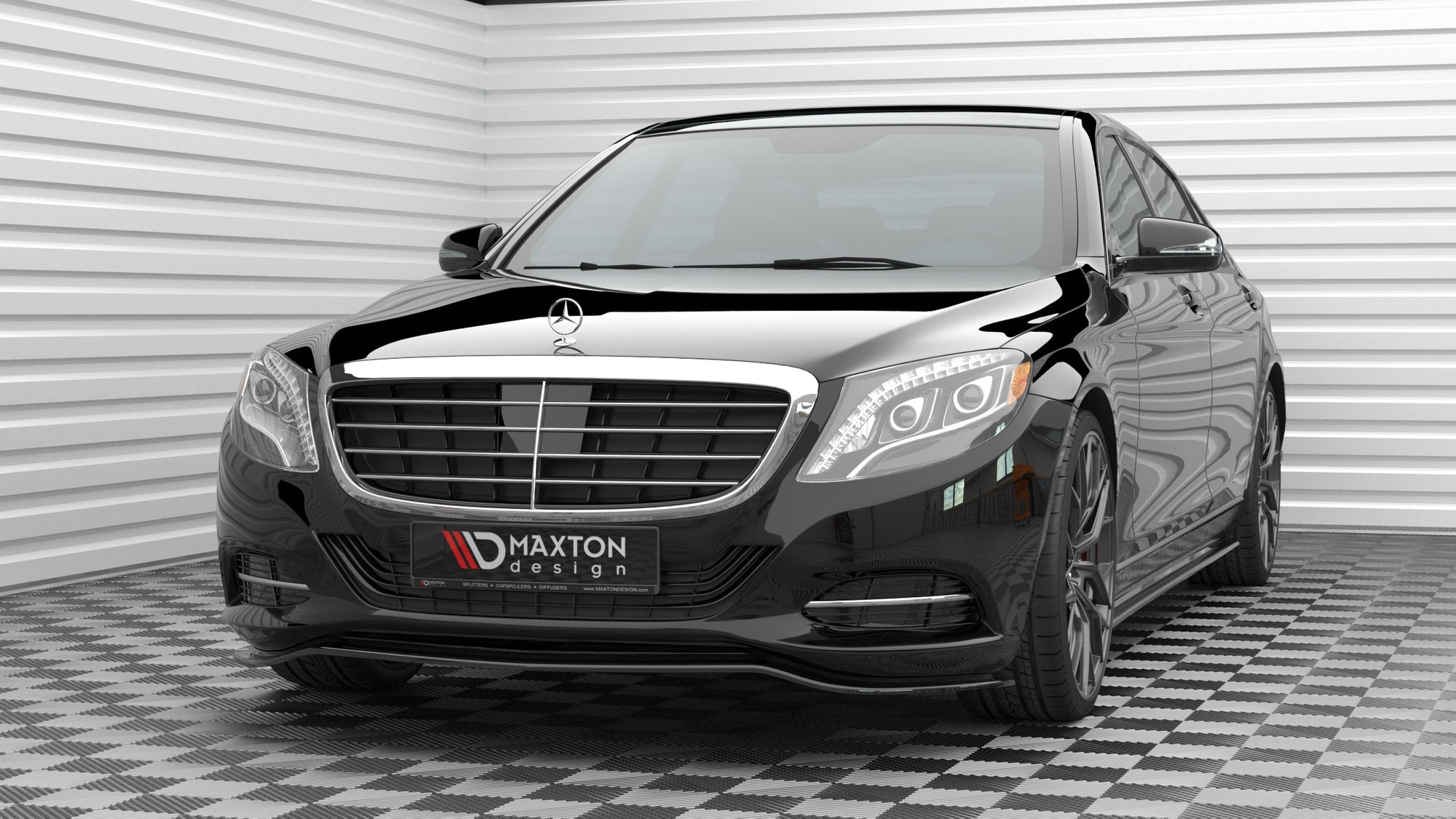 Maxton Design Street+ Spoilerlippe Front Ansatz V.1 passend für Mercedes-Benz S W222 schwarz Hochglanz