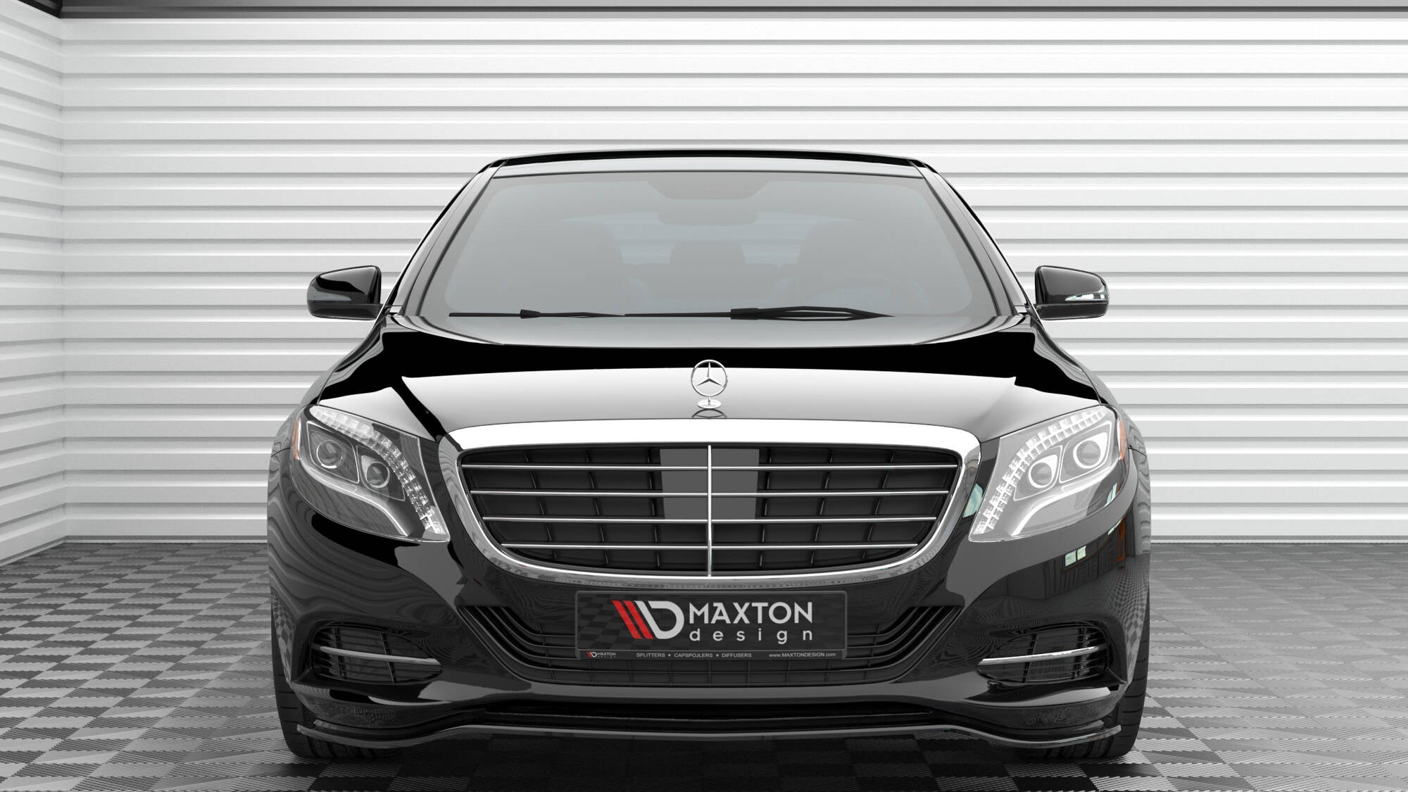 Maxton Design Street+ Spoilerlippe Front Ansatz V.1 passend für Mercedes-Benz S W222 schwarz Hochglanz