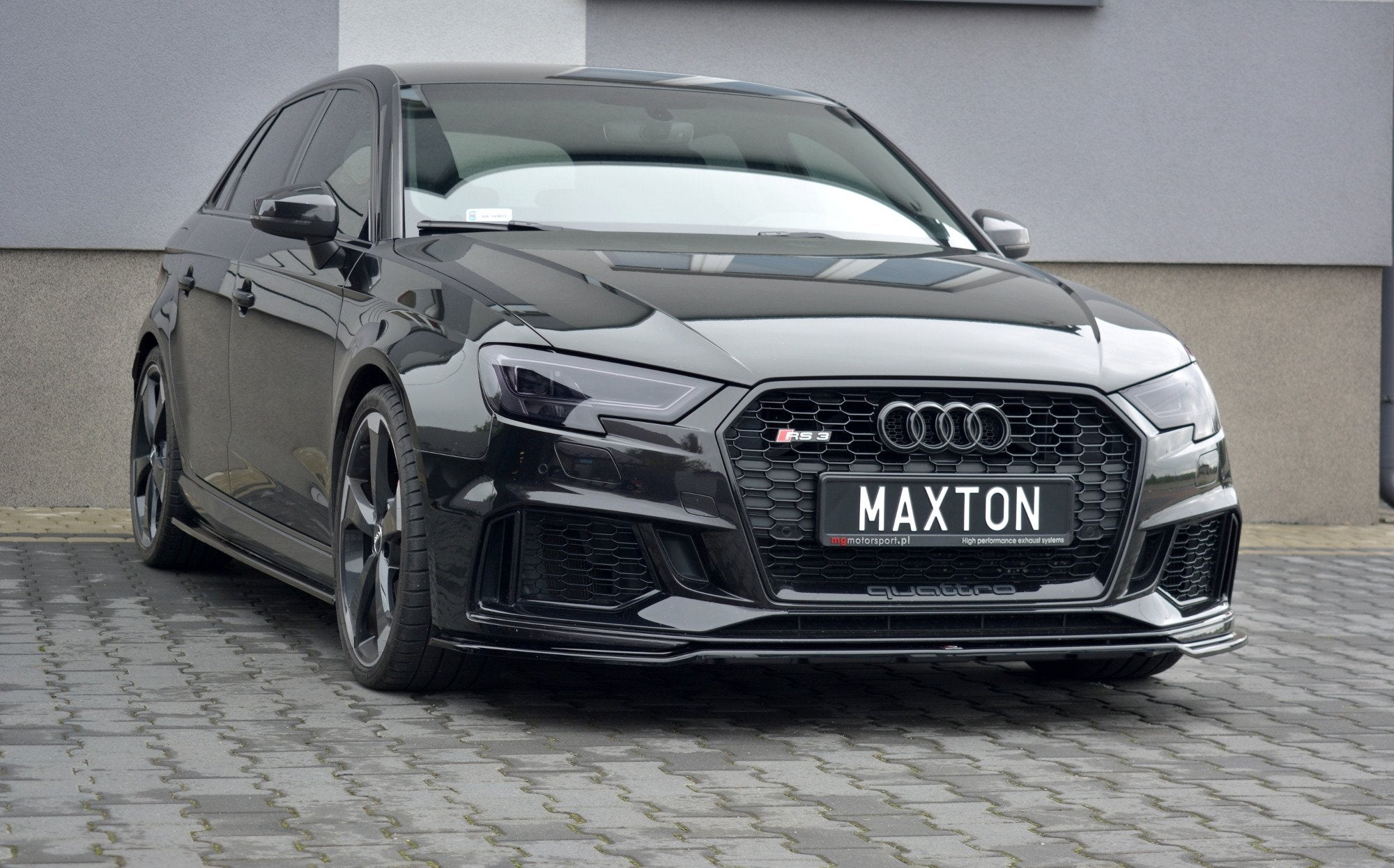 Maxton Design Street+ Spoilerlippe Front Ansatz V.2 passend für Audi RS3 Sportback 8V Facelift schwarz Hochglanz