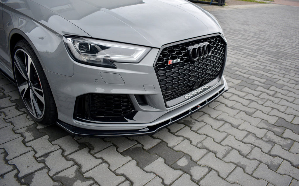 Maxton Design Street+ Spoilerlippe Front Ansatz V.1 passend für Audi RS3 8V FL Limousine schwarz Hochglanz