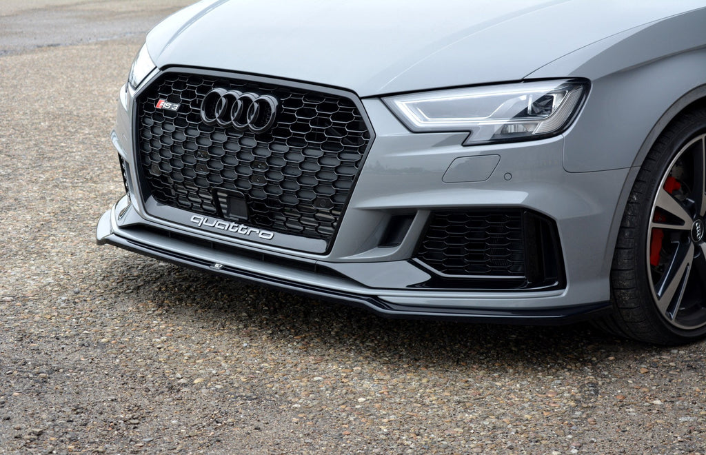 Maxton Design Street+ Spoilerlippe Front Ansatz V.2 passend für Audi RS3 Limousine 8V Facelift schwarz Hochglanz