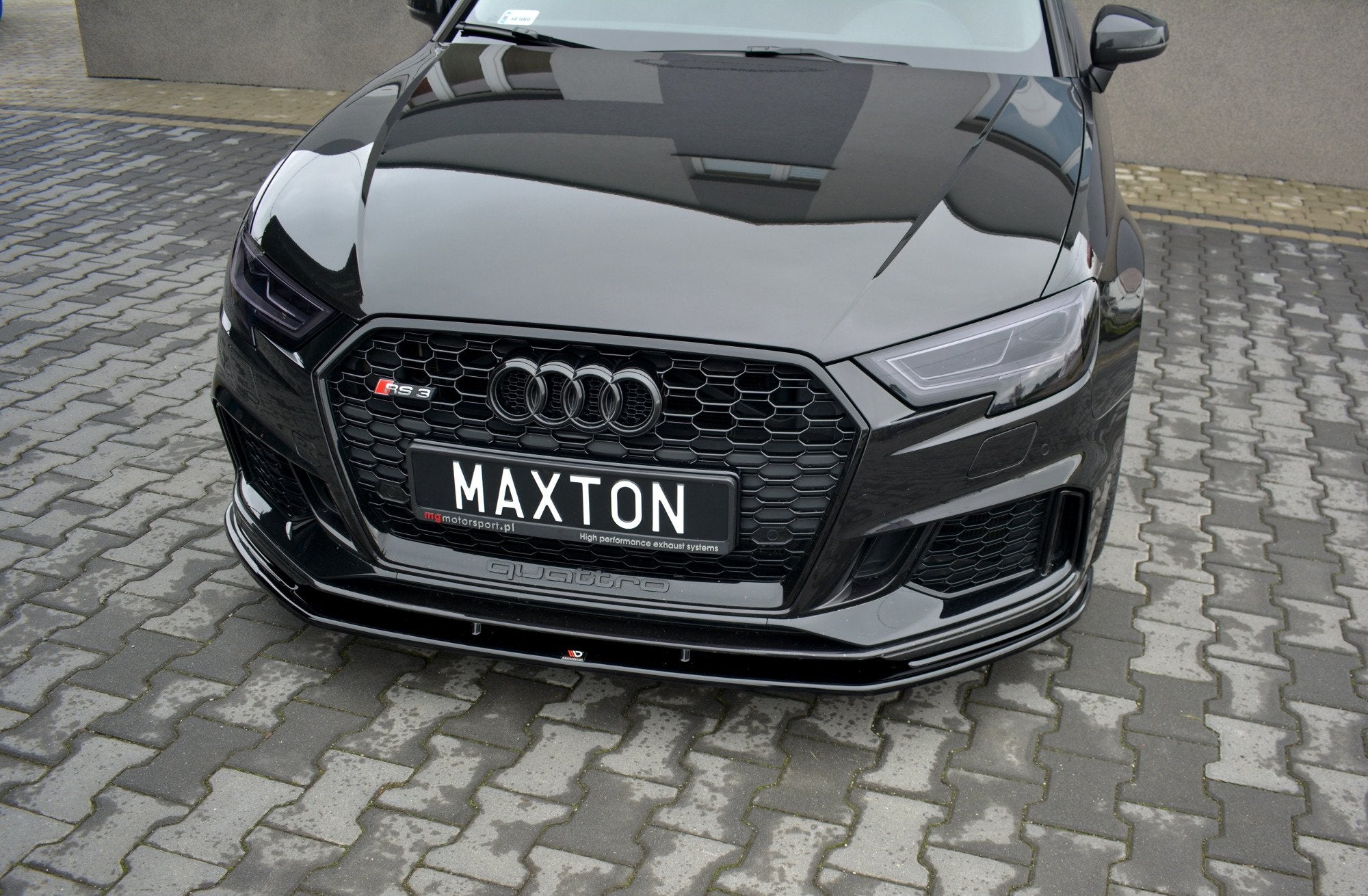 Maxton Design Street+ Spoilerlippe Front Ansatz V.1 passend für Audi RS3 Sportback 8V Facelift schwarz Hochglanz