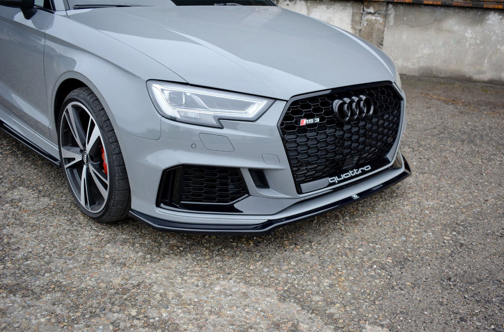 Maxton Design Street+ Spoilerlippe Front Ansatz V.2 passend für Audi RS3 Limousine 8V Facelift schwarz Hochglanz