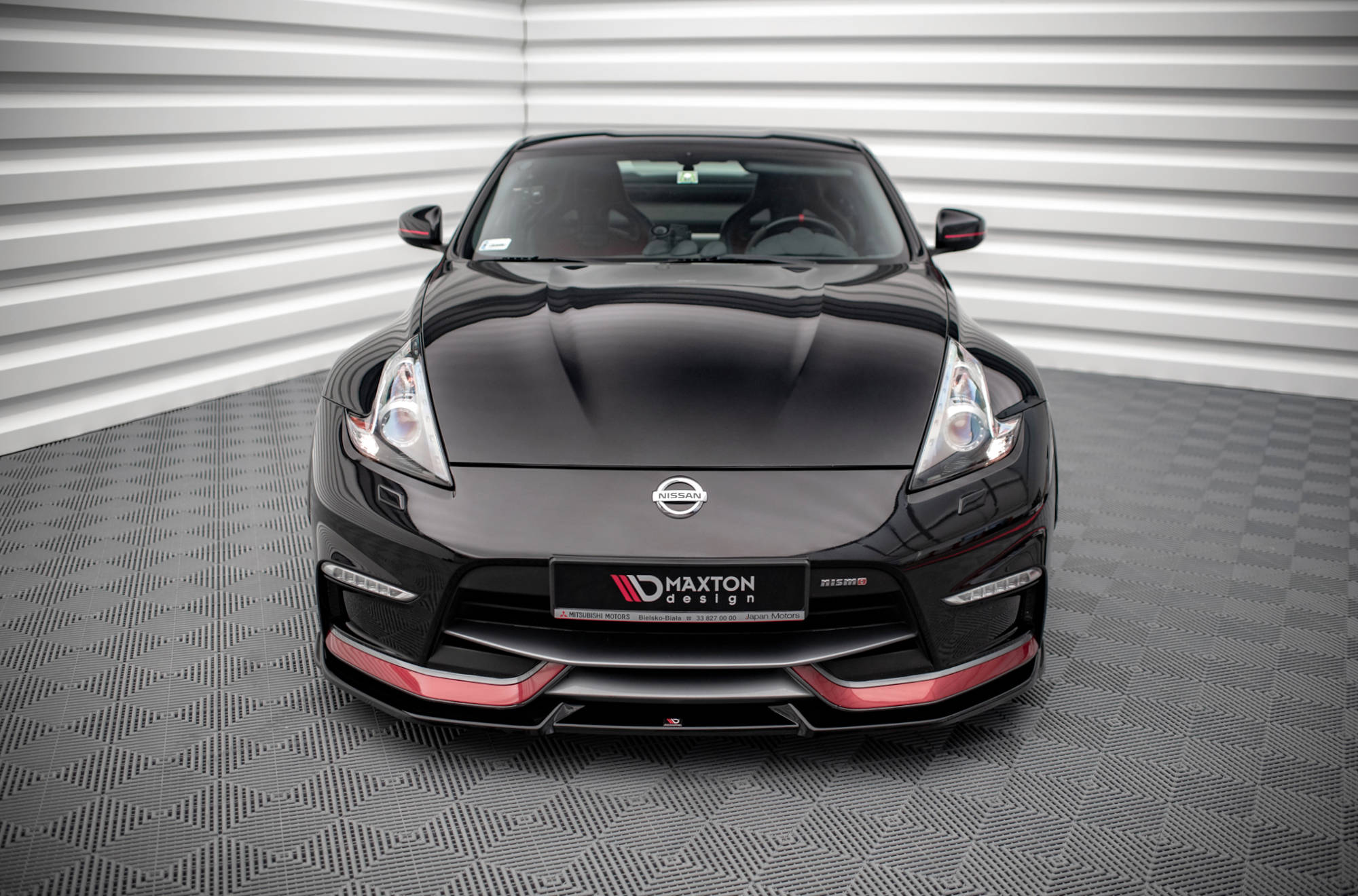 Maxton Design Street+ Spoilerlippe Front Ansatz V.2 passend für Nissan 370Z Nismo Facelift schwarz Hochglanz