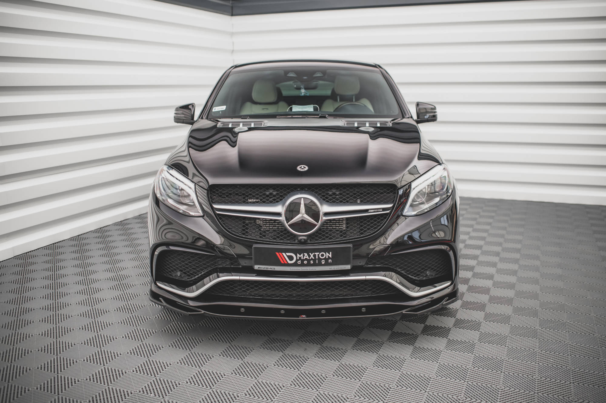 Maxton Design Street+ Spoilerlippe Front Ansatz V.2 passend für Mercedes-Benz GLE Coupe / SUV 63 AMG C292 / W166 schwarz Hochglanz