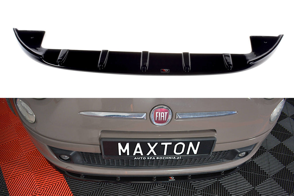 Maxton Design Street+ Spoilerlippe Front Ansatz V.1 passend für FIAT 500 HATCHBACK vor Facelift schwarz Hochglanz