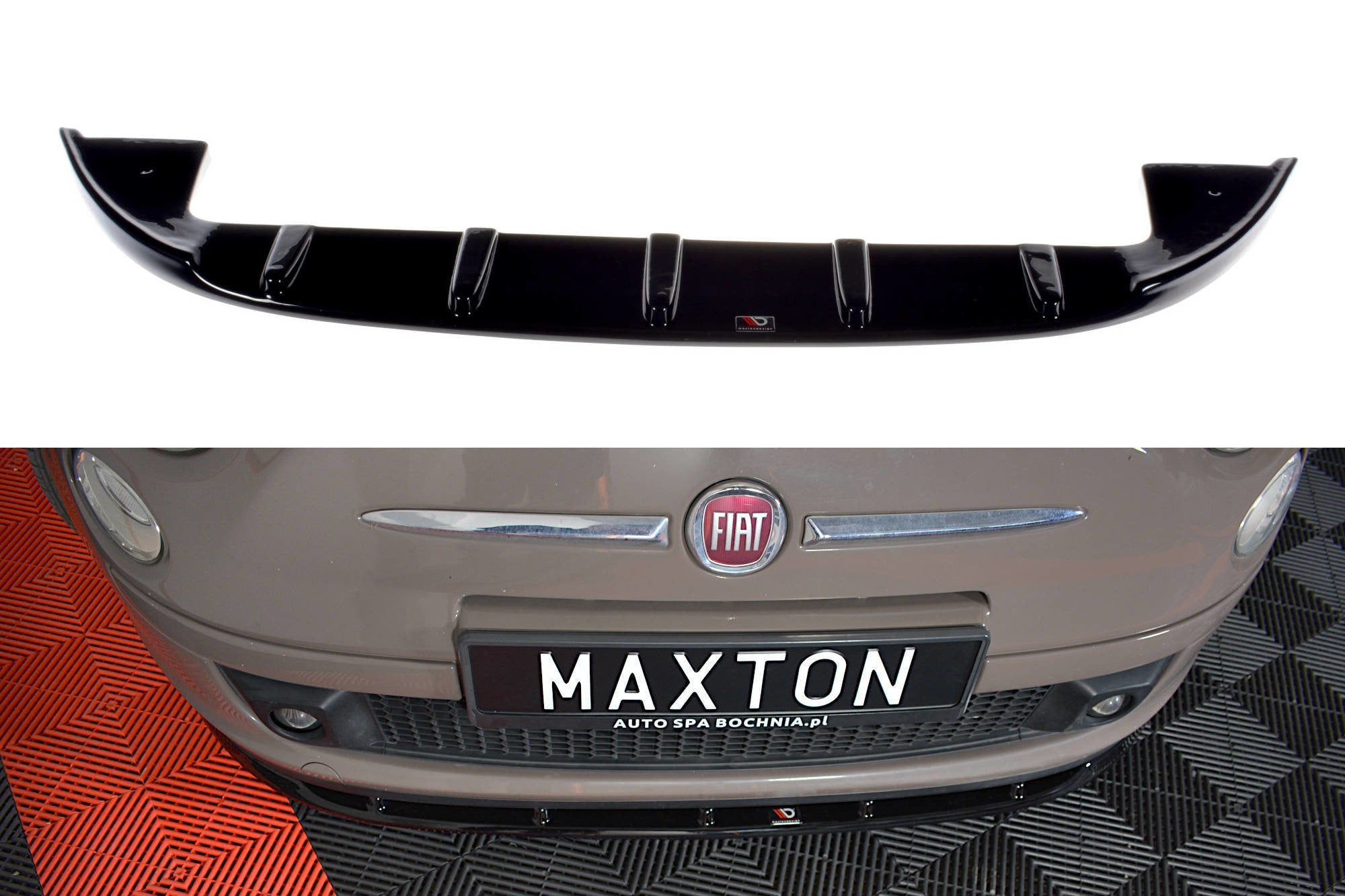Maxton Design Street+ Spoilerlippe Front Ansatz V.1 passend für FIAT 500 HATCHBACK vor Facelift schwarz Hochglanz