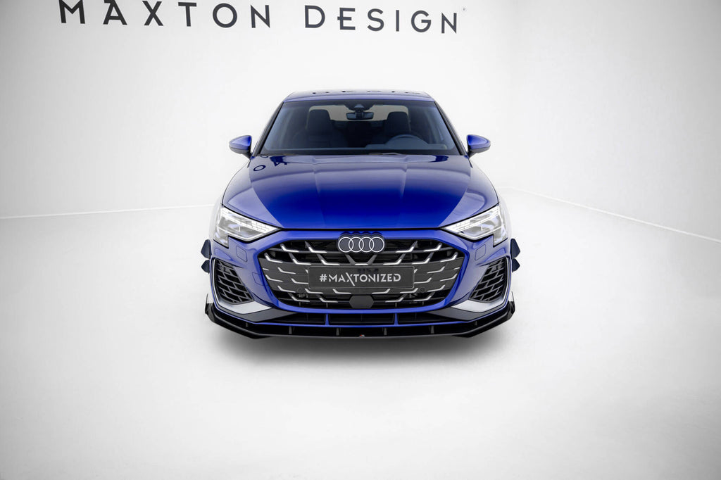 Maxton Design Front Stoßstange Flaps passend für Audi A3 S-Line Limousine / S3 Limousine 8Y Facelift schwarz Hochglanz