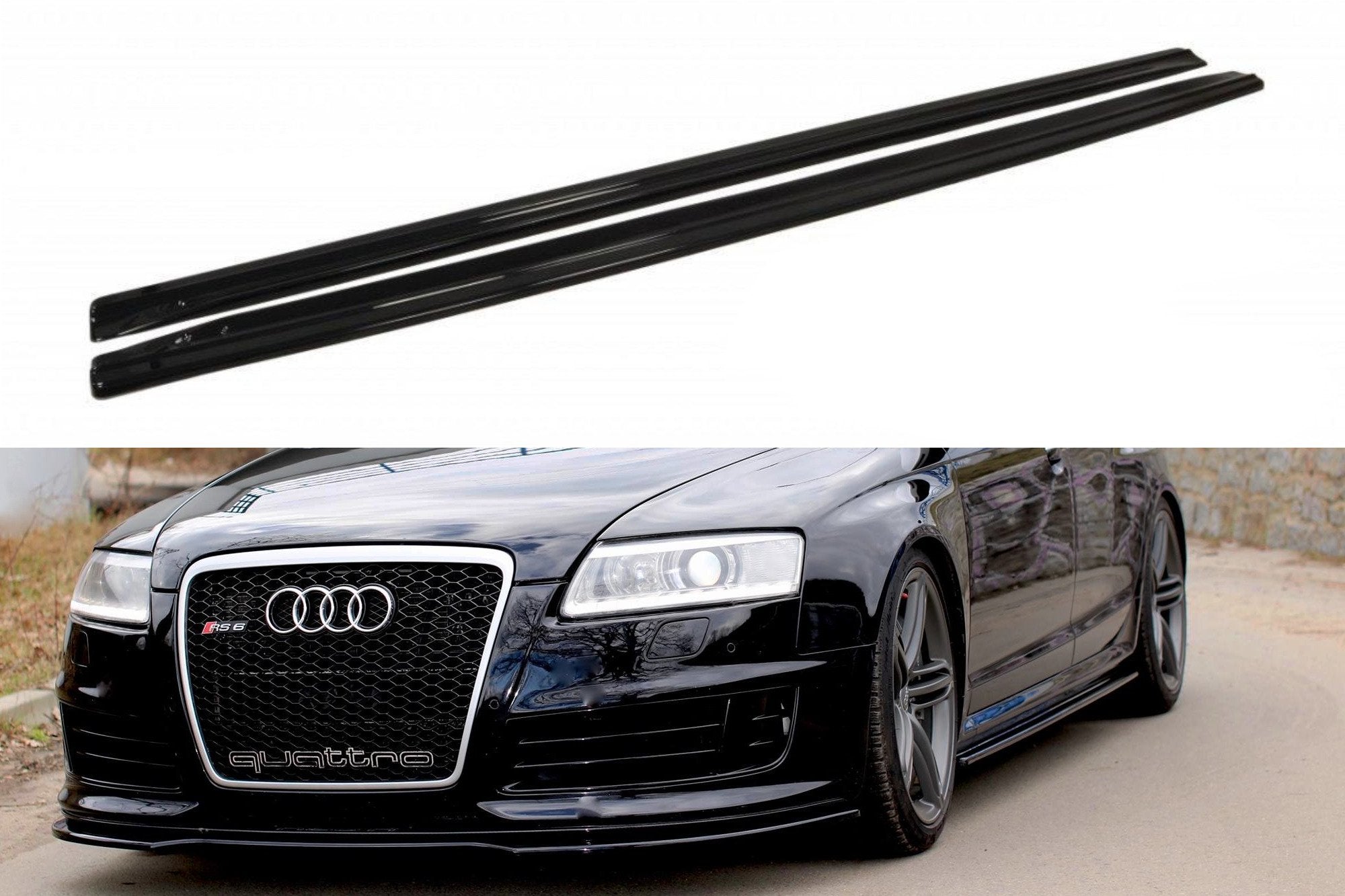 Maxton Design Street+ Seitenschweller Leisten passend für Audi RS6 C6 schwarz Hochglanz