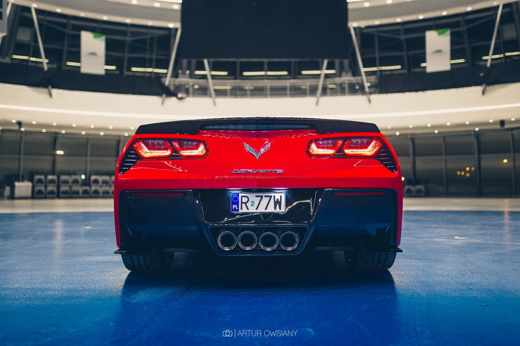 Maxton Design Heck Ansatz Flaps Diffusor passend für Chevrolet Corvette Stingray C7 schwarz Hochglanz