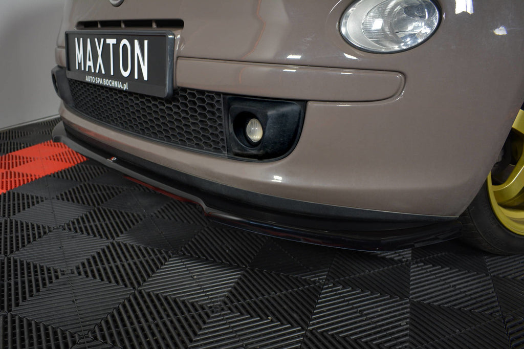 Maxton Design Street+ Spoilerlippe Front Ansatz V.2 passend für FIAT 500 HATCHBACK vor Facelift schwarz Hochglanz