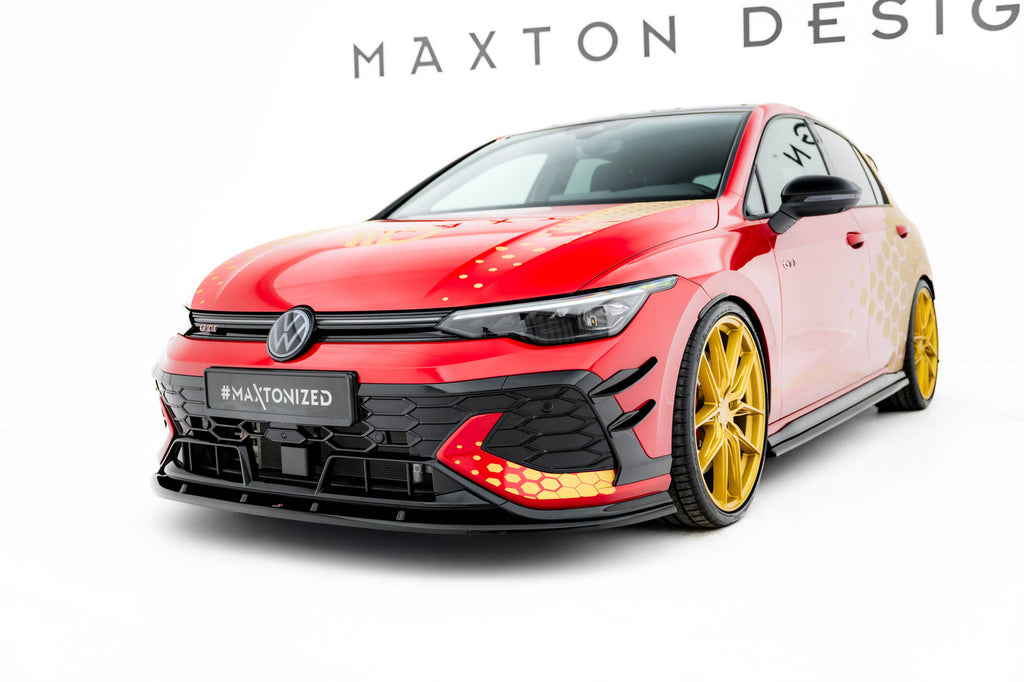 Maxton Design Street+ Spoilerlippe Front Ansatz V.2 passend für VW Golf GTI Clubsport Mk8 Facelift schwarz Hochglanz