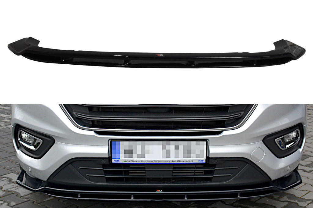 Maxton Design Street+ Spoilerlippe Front Ansatz V.1 passend für Ford Transit Custom Mk1 Facelift / Tourneo Custom Mk1 Facelift schwarz Hochglanz