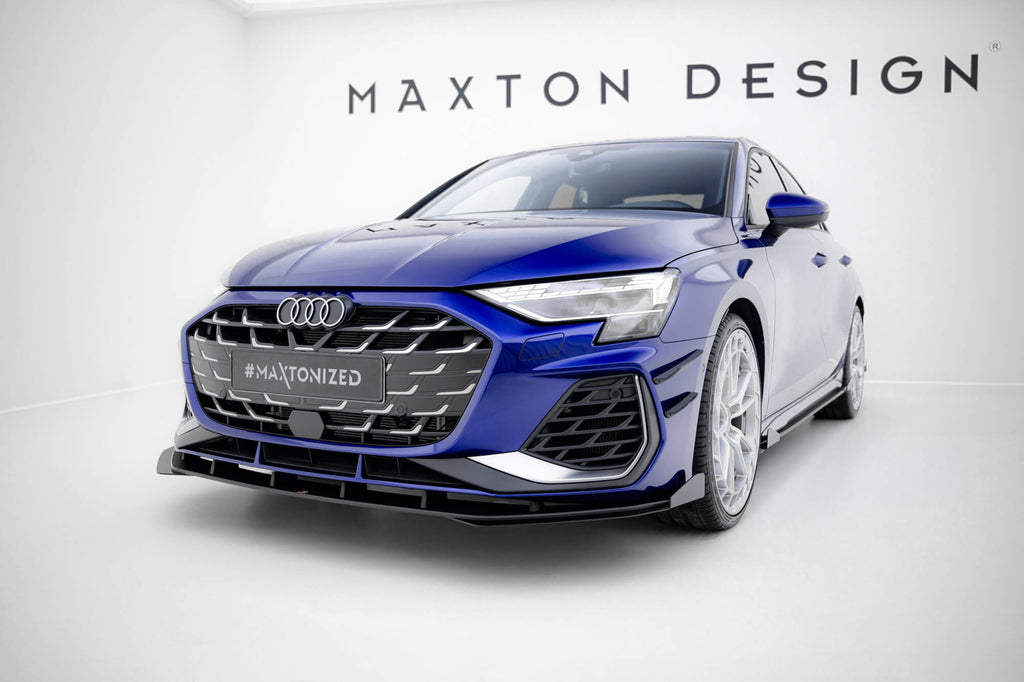 Maxton Design Front Stoßstange Flaps passend für Audi A3 S-Line Limousine / S3 Limousine 8Y Facelift schwarz Hochglanz