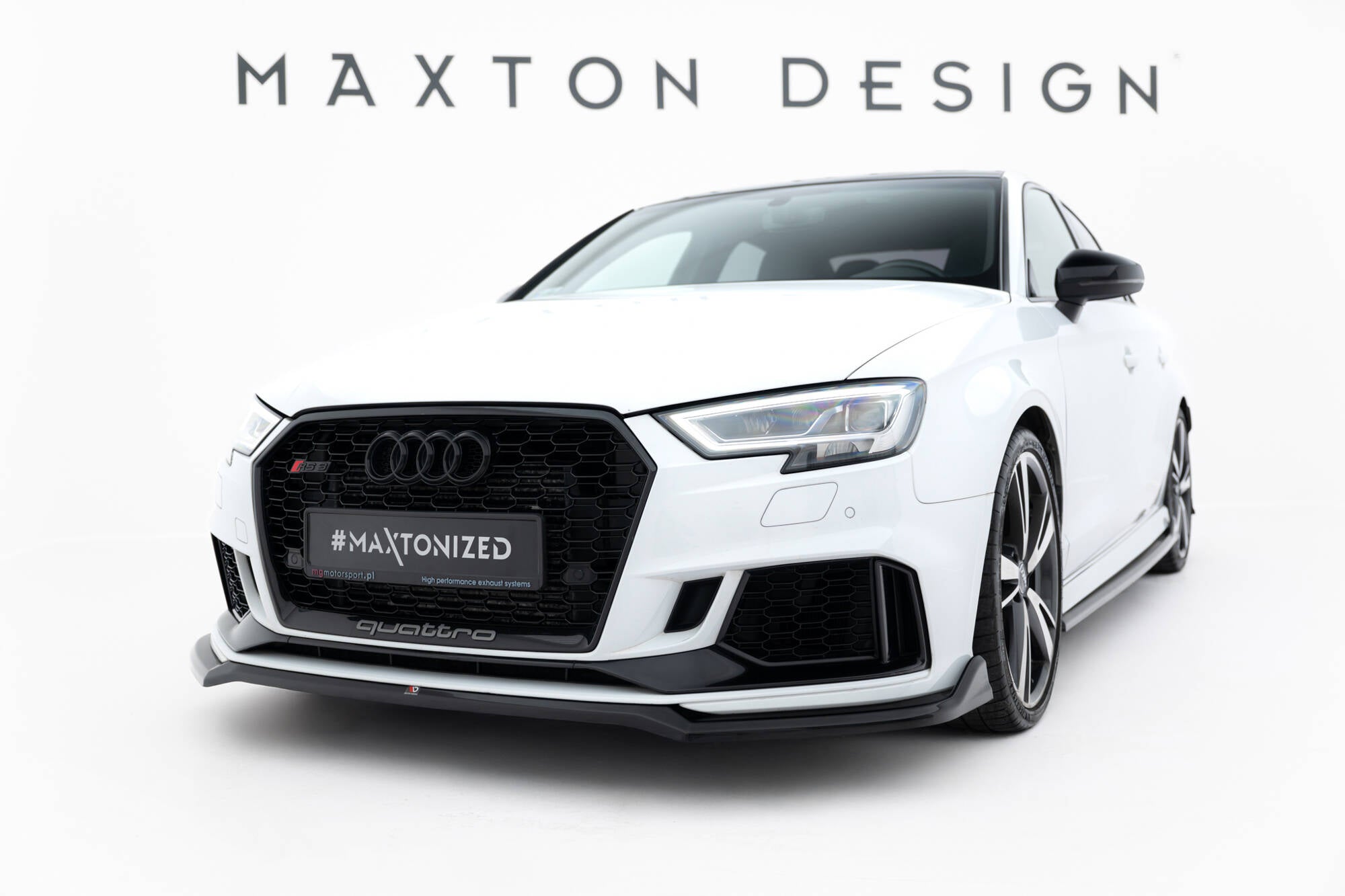 Maxton Design Street+ Spoilerlippe Front Ansatz V.4 passend für Audi RS3 Limousine 8V Facelift schwarz Hochglanz
