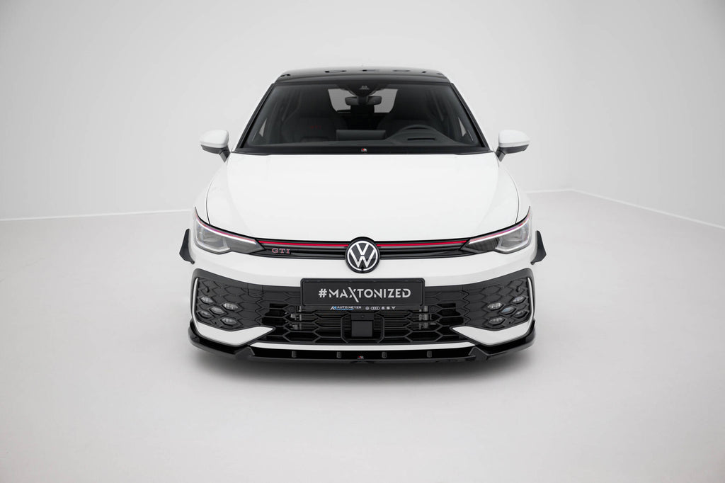 Maxton Design Street+ Spoilerlippe Front Ansatz V.2 passend für VW Golf GTI / GTE / R-Line Mk8 Facelift schwarz Hochglanz